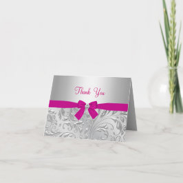 Tack för ditt kort för silver Blommigt Swirl & Bow