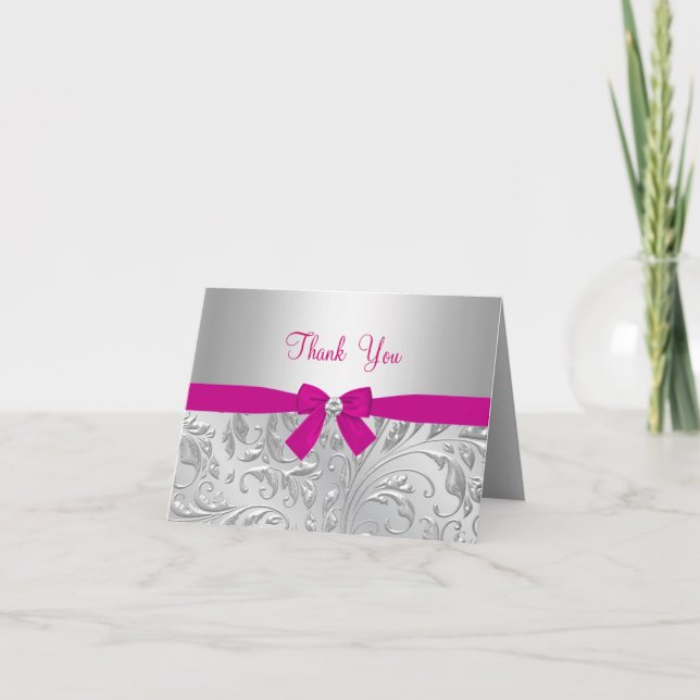 Tack för ditt kort för silver Blommigt Swirl & Bow (Framsida)