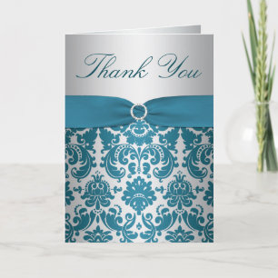Tack för ditt kort för Silver och Teal Damask