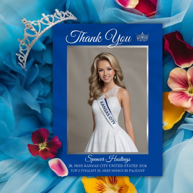 Tack för ditt kort för skönhetstävling Essentials (Show your appreciation to supporters with a custom pageant thank you card featuring your photo)