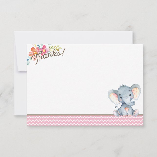 Tack för ditt kort för tjejen Elephant Baby Shower (Framsida)