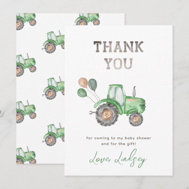 Tack för ditt kort för Tractor Baby Shower (Fram/baksida)