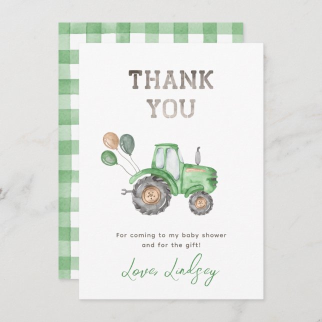Tack för ditt kort för Tractor Baby Shower (Fram/baksida)