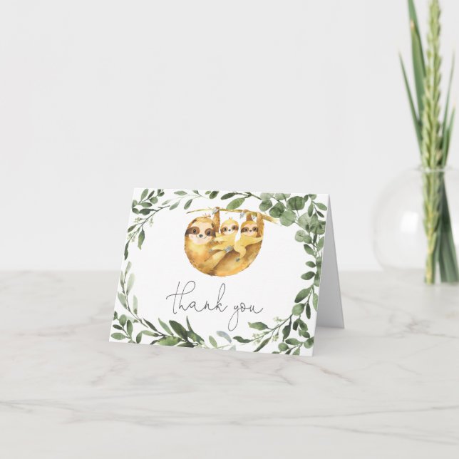 Tack för ditt kort för twillingar Sloth Baby Showe (Framsida)