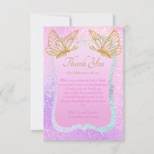 Tack för ditt kort för Whimsical Rosa and Guld Bab