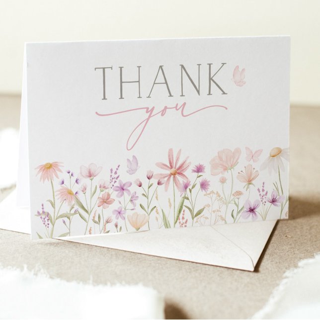 Tack för ditt kort för Wildblommes Blommigt Baby S (Wildflower Baby Shower Thank You Card | Matching items available. )