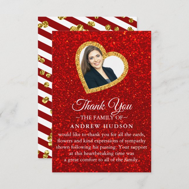 Tack för ditt kort, glitter Guld, fotopatecken (Fram/baksida)