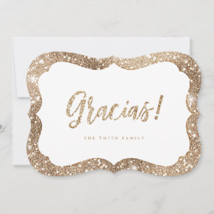 Tack för ditt kort, gnistra guld glitter gracias inbjudningar