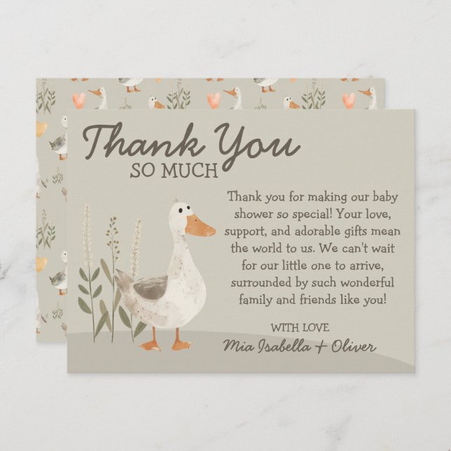 Tack för ditt kort - Goose Baby Shower (Fram/baksida)