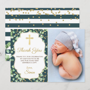 Tack för ditt kort, Grey Guld Glitter Baptism Kort