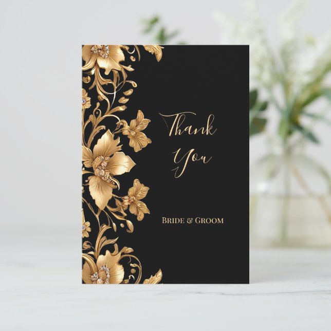 Tack för ditt kort, Guld Black Ornate Blommigt (Stående Fram)