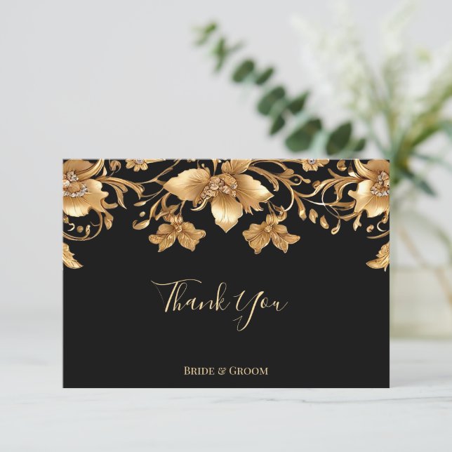 Tack för ditt kort, Guld Black Ornate Blommigt (Stående Fram)