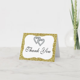 Tack för ditt kort, guld Glitter Diamond Hearits Kort