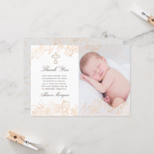 Tack för ditt kort, Guld Romantic Blommigt Baptism Inbjudningar