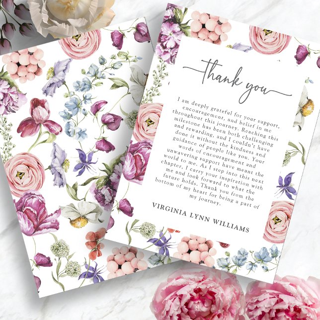 Tack för ditt kort i Blommigt Studenten (Elegant Floral Watercolor Graduation Thank You Card by Painted Paperie
)