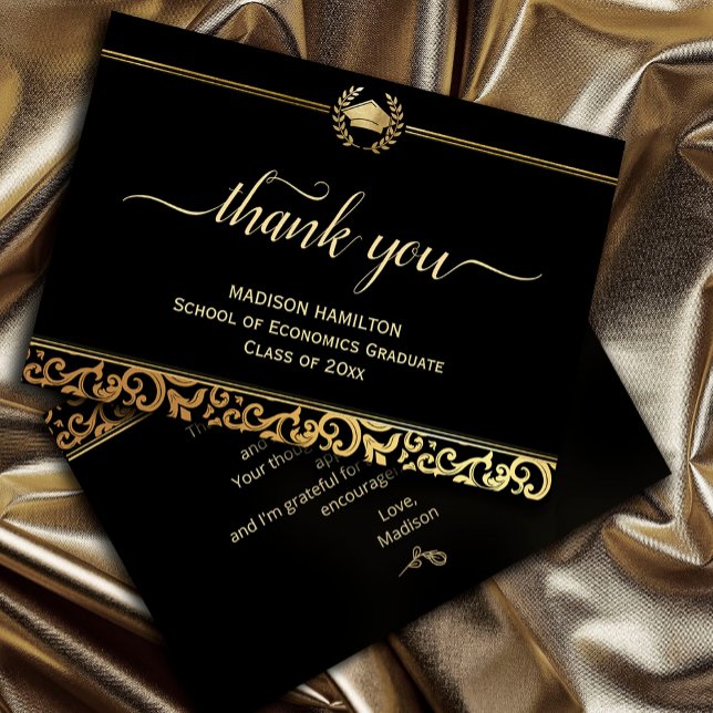 Tack för ditt kort i elegant guld Ram Studenten (Elegant gold Frame Graduation Thank You Card #script #calligraphy #fauxgold)
