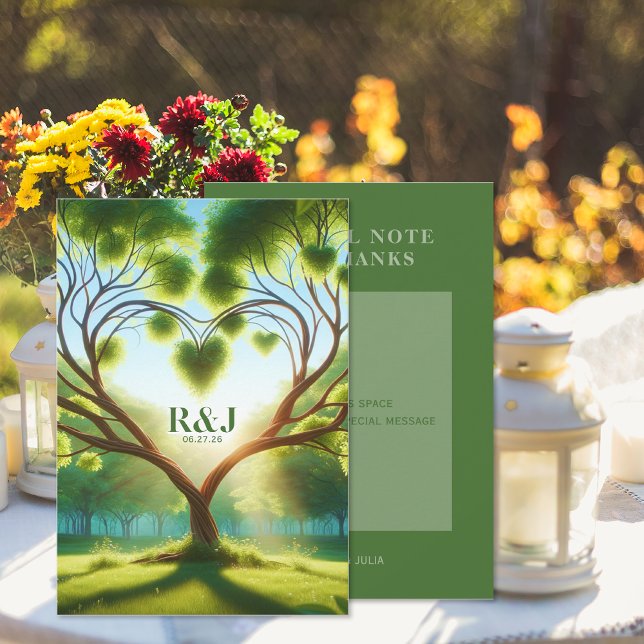 Tack för ditt kort i Modern Grönt Bröllop (Modern Green Wedding Thank You Card (front and back))