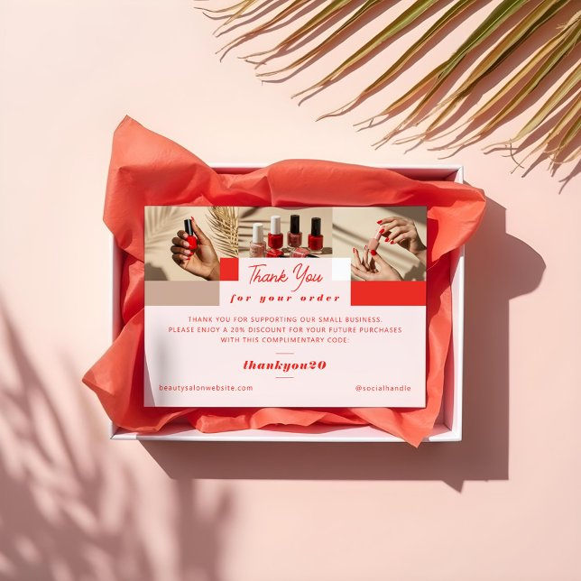 Tack för ditt kort i Modern Photo Grid Nail Salon  (Modern Photo Grid Nail Salon Order Thank You Card)