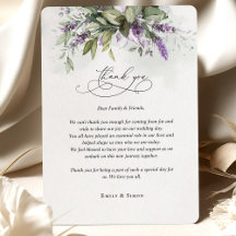 Tack för ditt kort Lavender Greenery Script Bröllo