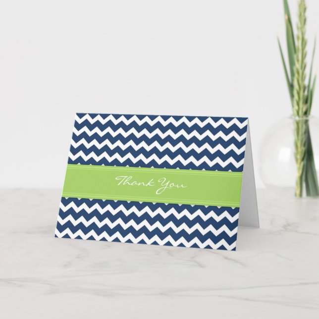 Tack för ditt kort, Lime Blue Chevron Bröllop (Framsida)