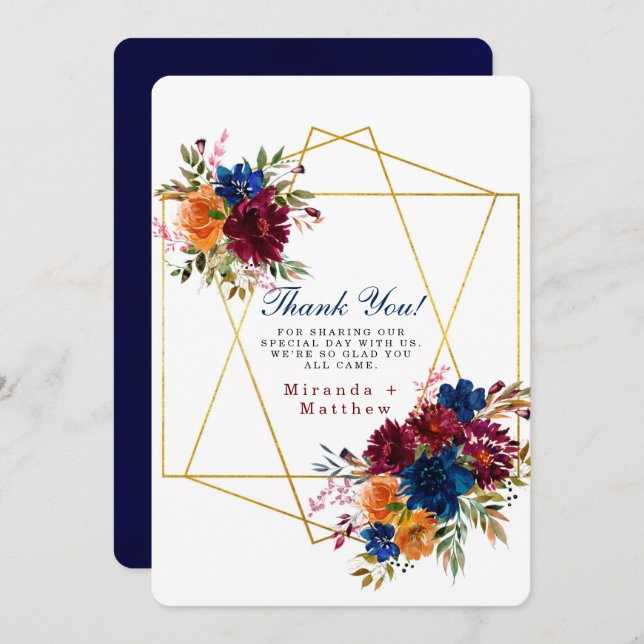 Tack för ditt kort, Marsala Orange Blommigt Bröllo Inbjudningar (Fram/baksida)