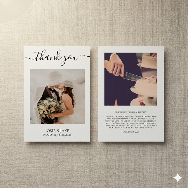 Tack för ditt kort med foton från bröllop (Your photos minimalist wedding thank you card.)
