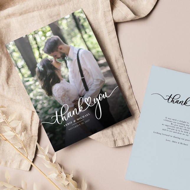 Tack för ditt kort med fotoutskriven bröllop (Wedding Day Photo Thank You Card)