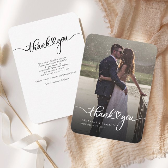 Tack för ditt kort med fotoutskriven bröllop (Wedding Day Photo Rounded Corner Thank You Notecard)