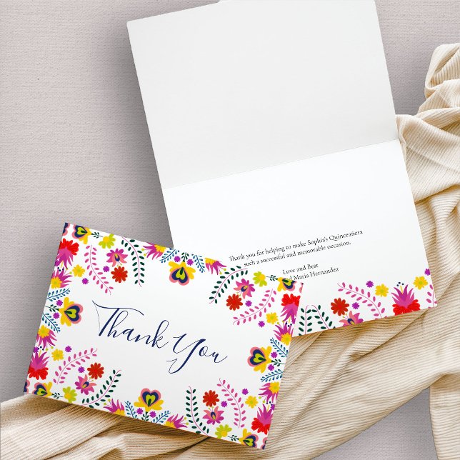Tack för ditt kort, mexikanska Fiesta Party Blommi (Colorful pink and yellow mexican fiesta floral thank you card)