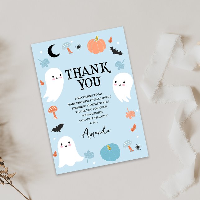 Tack för ditt kort, Modern Blue Halloween Baby Sho Kort (Blue Halloween Baby Shower Thank You Card Boy Fall Halloween Baby Shower Card Instant Download)
