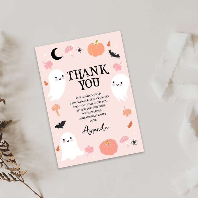 Tack för ditt kort, Modern Rosa Halloween Baby Sho (Pink Halloween Baby Shower Thank You Card Ghosts Our Little Boo Themed Girls Baby Shower Thank You)