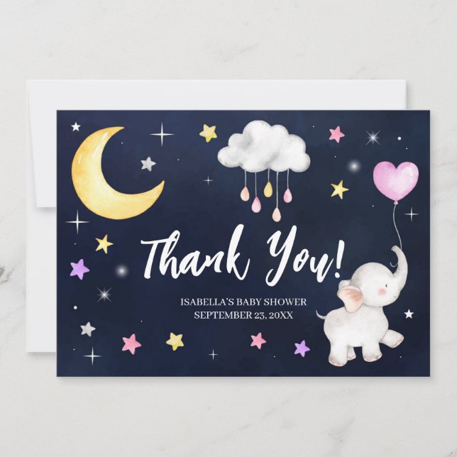 Tack för ditt kort över Måne elefant Baby Shower (Framsida)