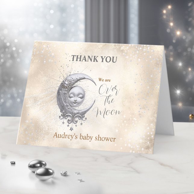 Tack för ditt kort över Måne Neutralt Baby Shower (Over The Moon Neutral Baby Shower Thank You Card)