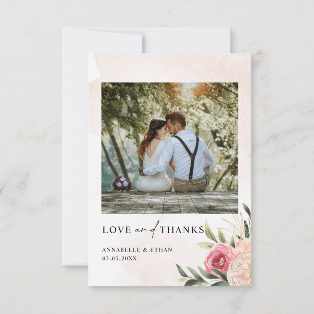 Tack för ditt kort, Peony och Gulfbloom Bröllop Kort (Framsida)
