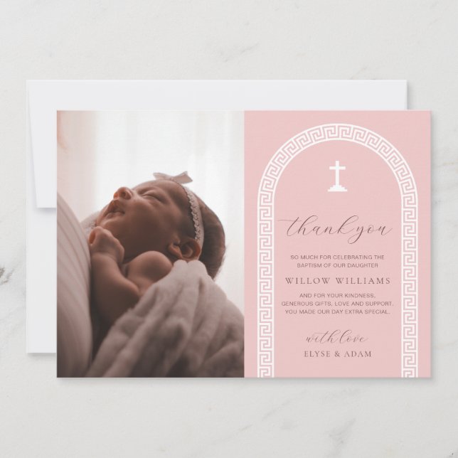 Tack för ditt kort - Photo Baptism (grekiska Rosa) (Framsida)