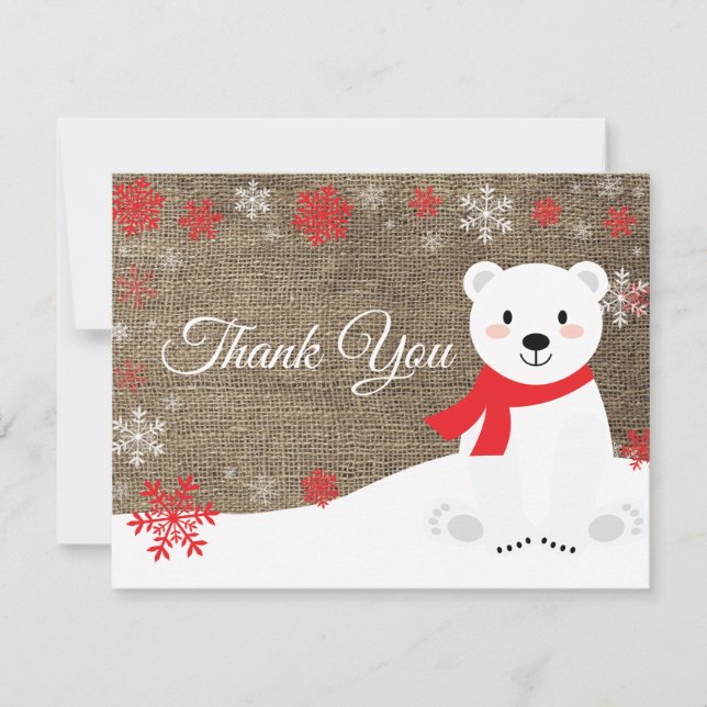 Tack för ditt kort, Polar Bear Red Snowflake Kort (Framsida)