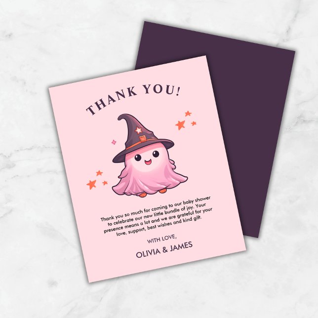 Tack för ditt kort, rosa A Little Boo Baby Shower (Budget Pink A Little Boo Halloween Baby Shower Thank You Card )