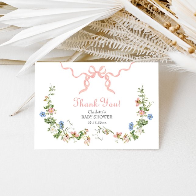 Tack för ditt kort - Rosa Bow Baby Shower (Skapare uppladdad)