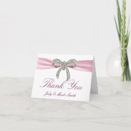 Tack för ditt kort, rosa Diamond Bow Bröllop Kort