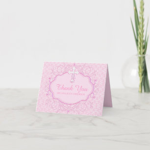 Tack för ditt kort, rosa Kor Baptism Kort