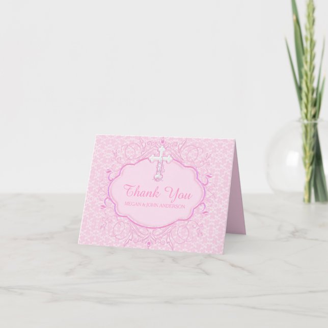 Tack för ditt kort, rosa Kor Baptism Kort (Framsida)