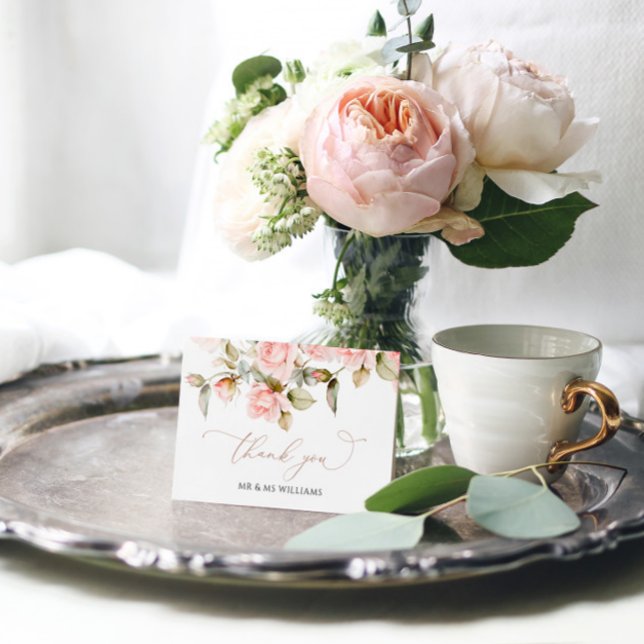 Tack för ditt kort Rosa ros & Grey Löv Bröllop (Skapare uppladdad)