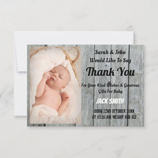 Tack för ditt kort, Rustic Baby Birth Notice (Framsida)