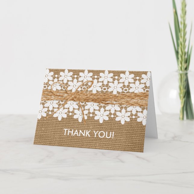 Tack för ditt kort, Rustic Snöre och Burlap Bröllo (Framsida)