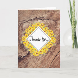 Tack för ditt kort, Rustic Sunblommor & Wood Struk Kort