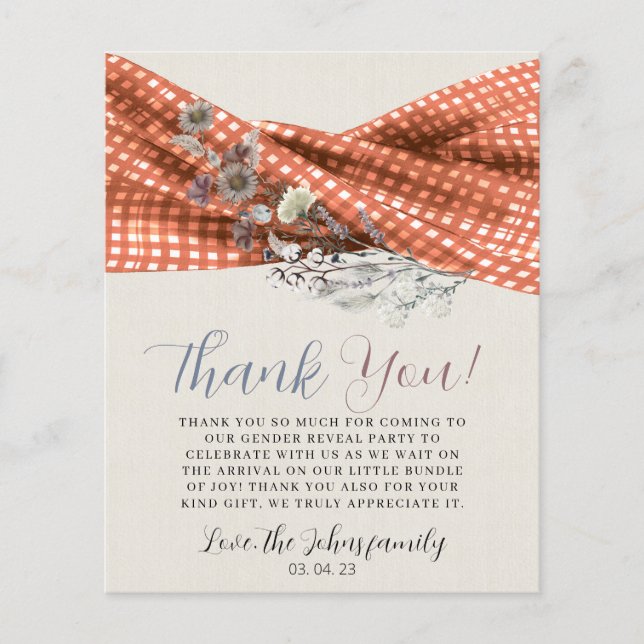 Tack för ditt kort, Rustic Wildbloms Gender Reveal (Framsida)