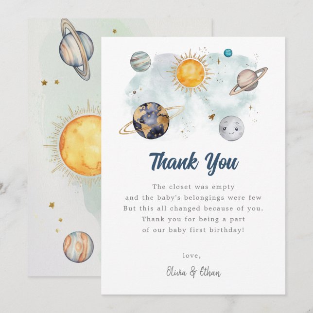 Tack för ditt kort, rymden Planet Galaxy Birthday (Fram/baksida)