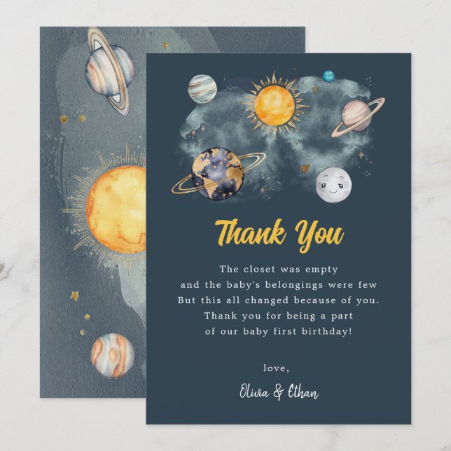 Tack för ditt kort, rymden Planet Galaxy Birthday (Fram/baksida)