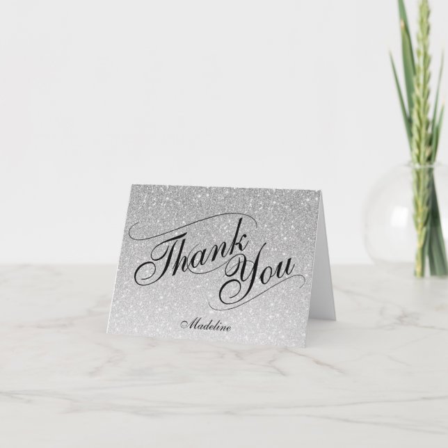Tack för ditt kort Silver Ombre Glitter (Framsida)