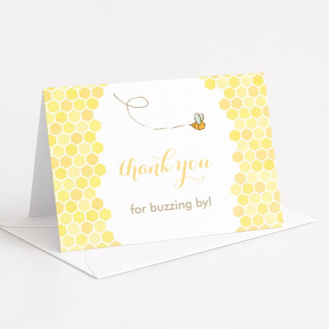 Tack för ditt kort, tack för honungsbin kort (Sweet as honey thank you for buzzing by honeycomb design with cartoon bee)